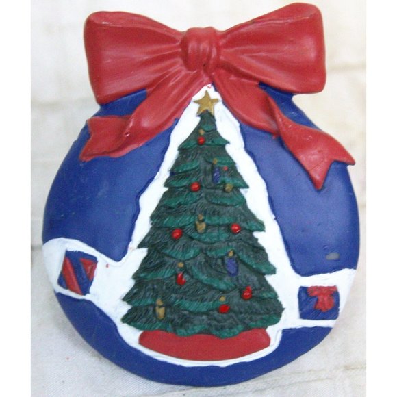 NWT Green Christmas Tree Napkin Ring Blue Ornament Shaped Red Bow - Picture 2 of 10